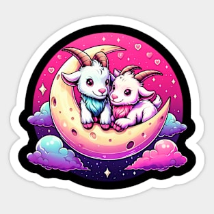 Valentine Goat Couple on Moon Sticker